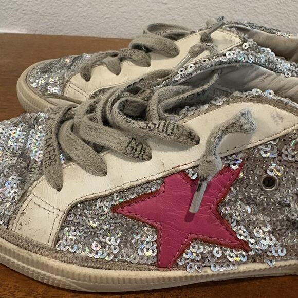 Golden Goose Shoes US 5 Size 35 Low Top Distressed Sequin Pink Star May Italy - Picture 9 of 15